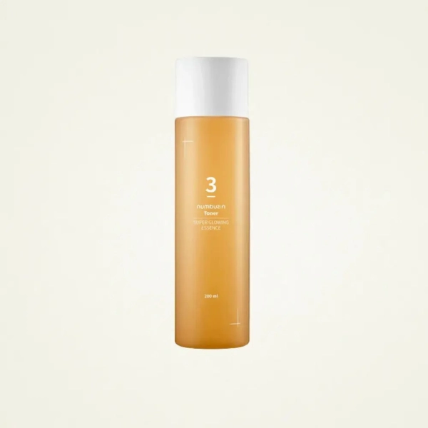 Tonique Toner 3 Super Glowing Essence de Numbuzin, soin coréen éclat pour lisser et illuminer la peau.