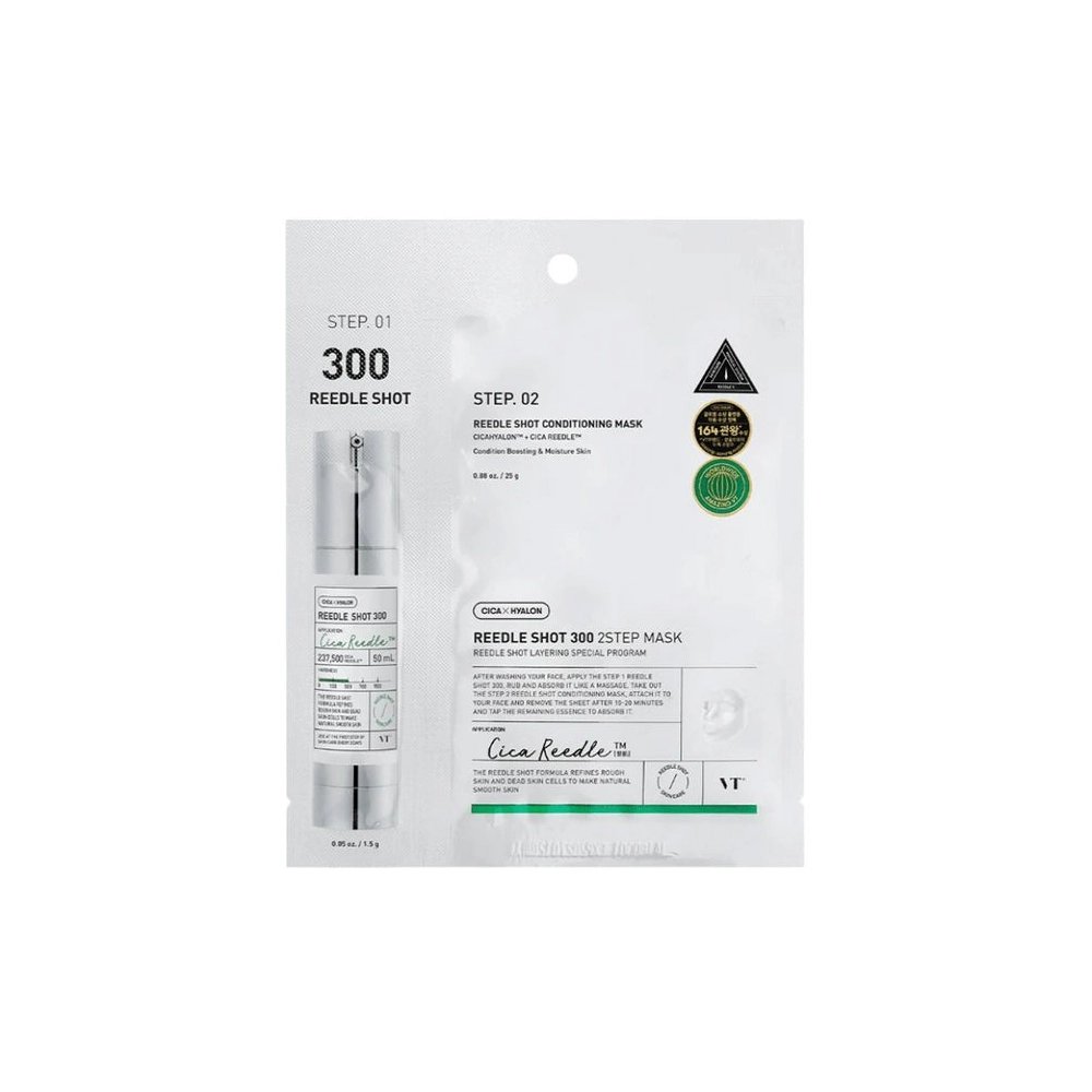 Masque visage coréen Mild Reedle Shot 300 2-Step Mask de VT Cosmetics, ampoule micro-needling végétal hydratante