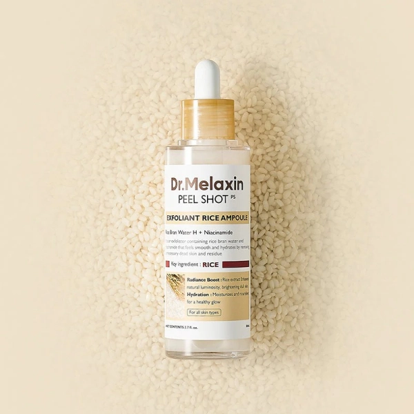 Peel Shot Exfoliating White Rice Ampoule DR MELAXIN, exfoliant chimique et mécanique coréen qui illumine le visage