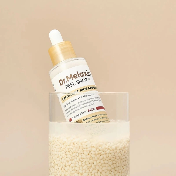 Peel Shot Exfoliating White Rice Ampoule DR MELAXIN, exfoliant chimique et mécanique coréen qui illumine le visage