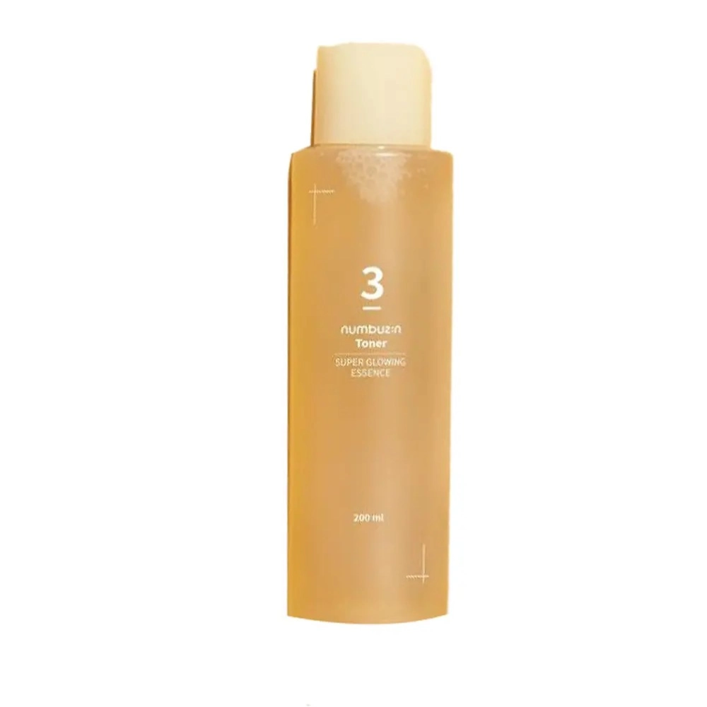 Tonique Toner 3 Super Glowing Essence de Numbuzin, soin coréen éclat pour lisser et illuminer la peau.