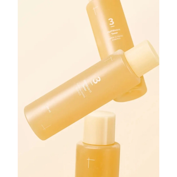 Tonique Toner 3 Super Glowing Essence de Numbuzin, soin coréen éclat pour lisser et illuminer la peau.