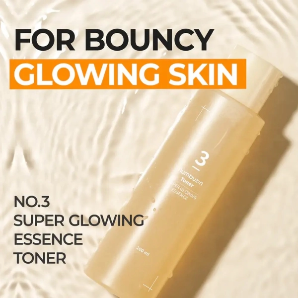 Tonique Toner 3 Super Glowing Essence de Numbuzin, soin coréen éclat pour lisser et illuminer la peau.