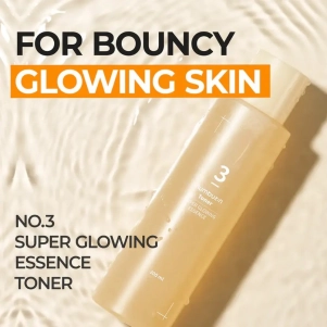 Tonique Toner 3 Super Glowing Essence de Numbuzin, soin coréen éclat pour lisser et illuminer la peau.