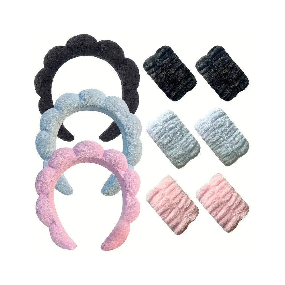 Ensemble bandeau et poignée assortis pour maintenir les cheveux et absorber l'humidité. Idéal pour la routine beauté
