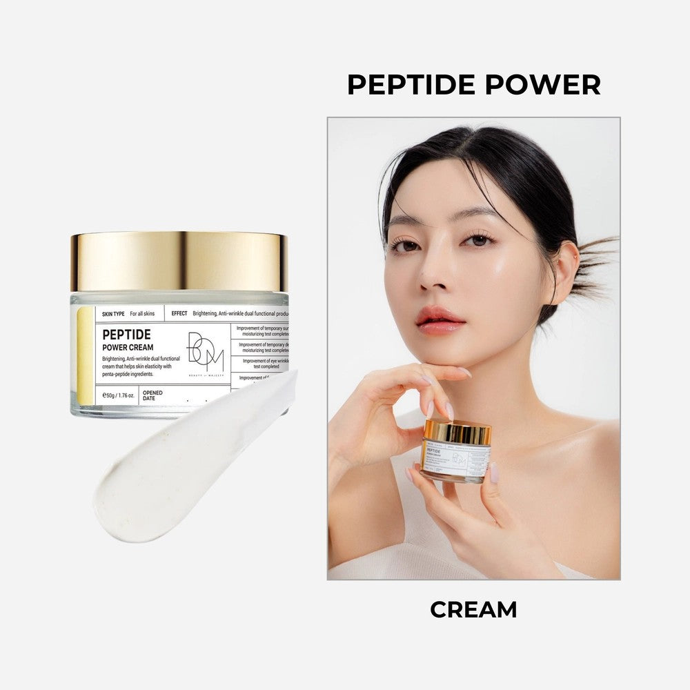 Crème visage anti-âge Peptide Power Cream de la marque coréenne BEAUTY OF MAJESTY aux peptides raffermissants et revitalisants