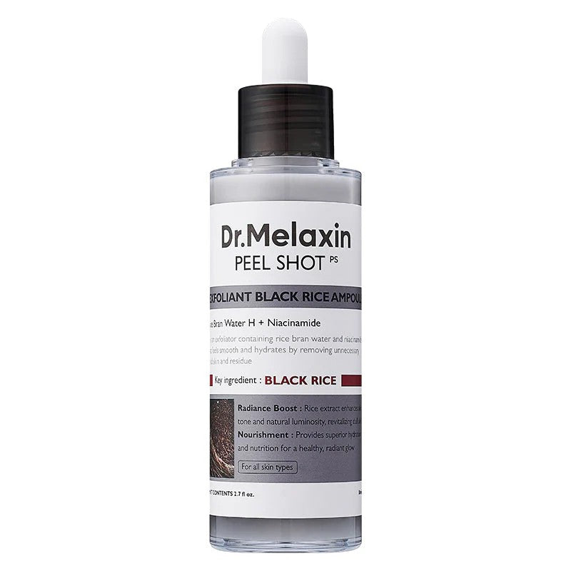 Peel Shot Exfoliating Black Rice Ampoule soin coréen de DR MELAXIN pour exfolier en douceur et illuminer le visage