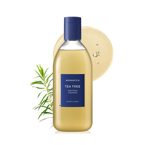 Aromatica Tea Tree Purifying Shampoo 400ml, packshot produit fond blanc, shampoing coréen K Beauty Cosmetics
