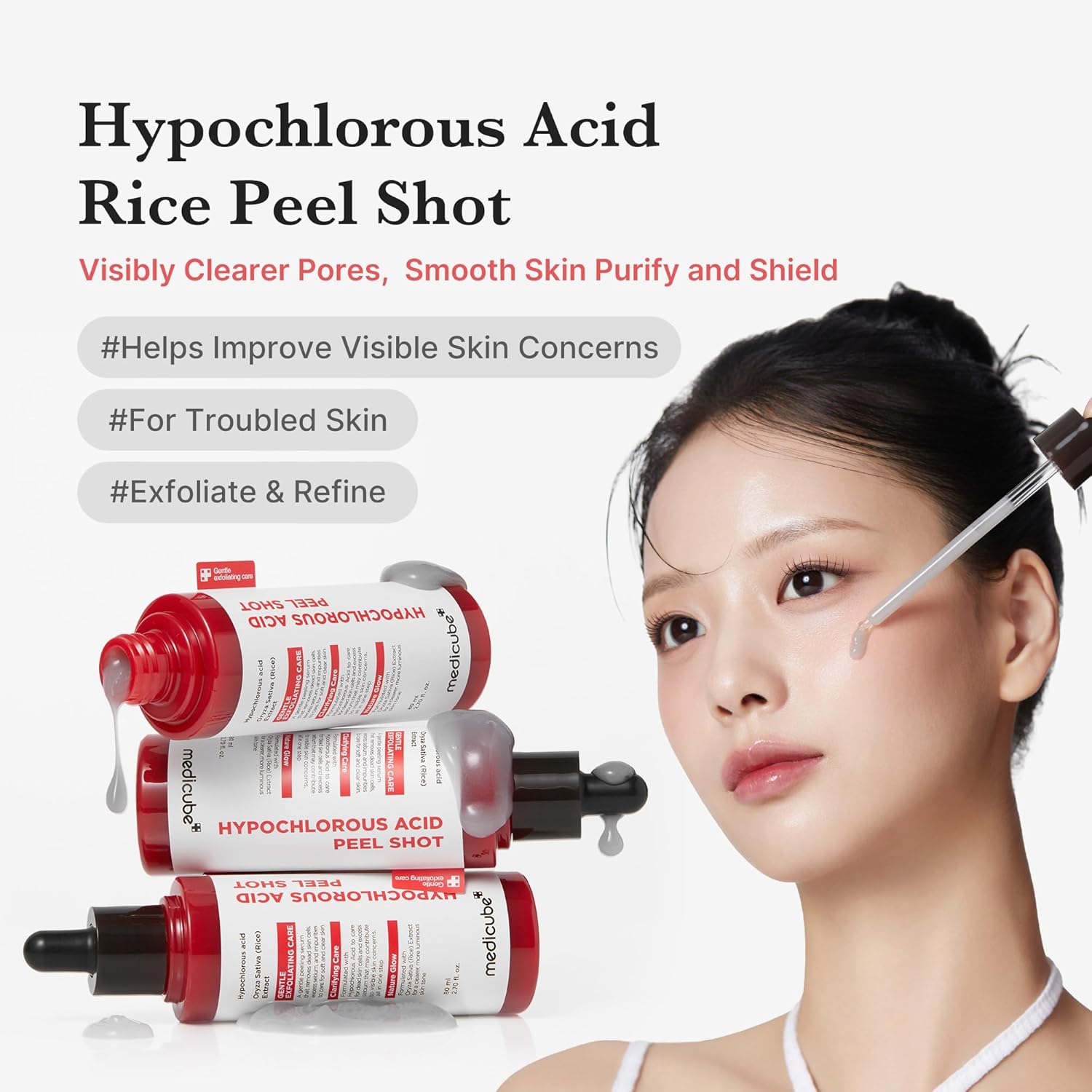 Medicube Hypochlorous Acid Rice Peel Shot, texture et application, soin coréen K Beauty Cosmetics