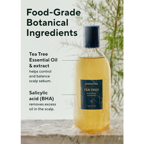 Aromatica Tea Tree Purifying Shampoo 400ml, ingrédients botaniques food-grade, shampoing coréen K Beauty Cosmetics