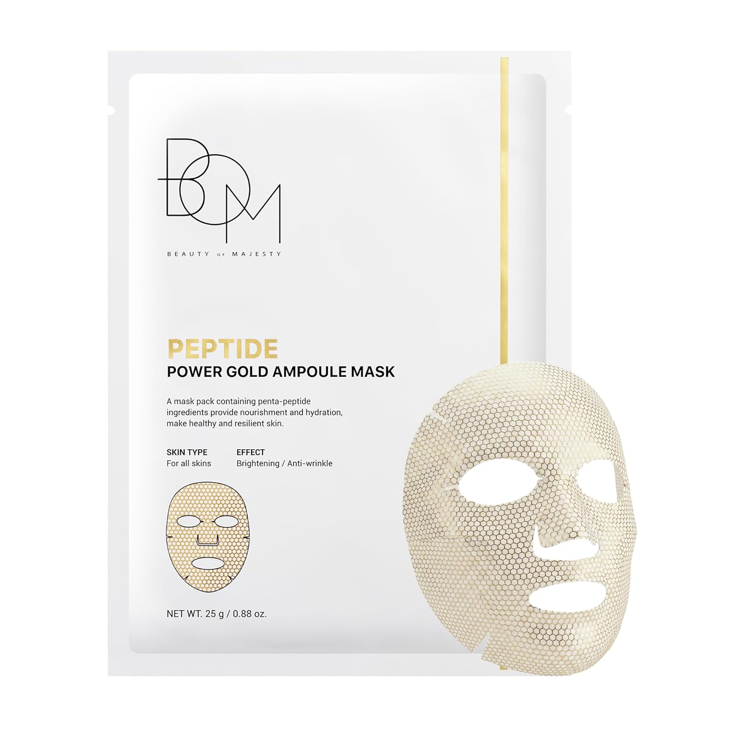 Beauty of Majesty Peptide Power Gold Ampoule Mask, masque tissu à l'or anti-âge coréen K Beauty Cosmetics