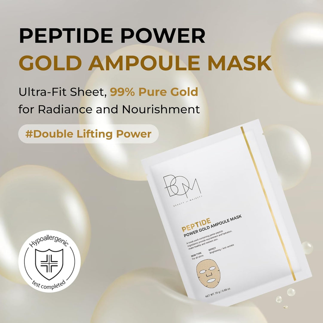 Beauty of Majesty Peptide Power Gold Ampoule Mask, masque tissu à l'or anti-âge coréen K Beauty Cosmetics