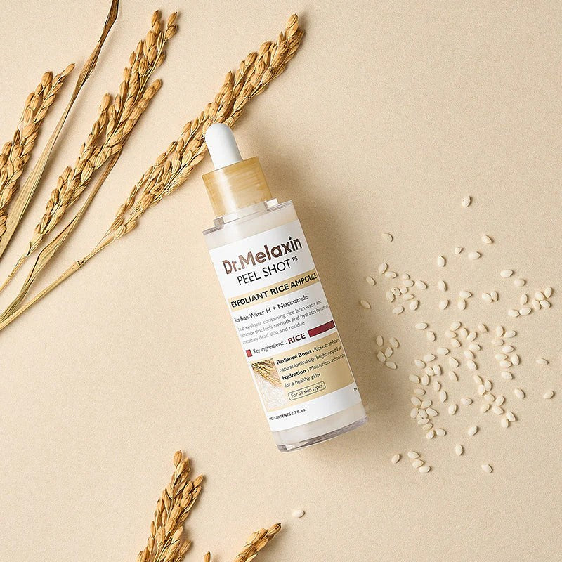 Peel Shot Exfoliating White Rice Ampoule DR MELAXIN, exfoliant chimique et mécanique coréen qui illumine le visage