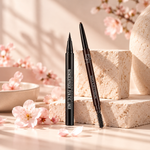Duo Eyes Beauty of Majesty, eyeliner feutre et crayon à sourcils coréens dans un décor de fleurs de cerisier