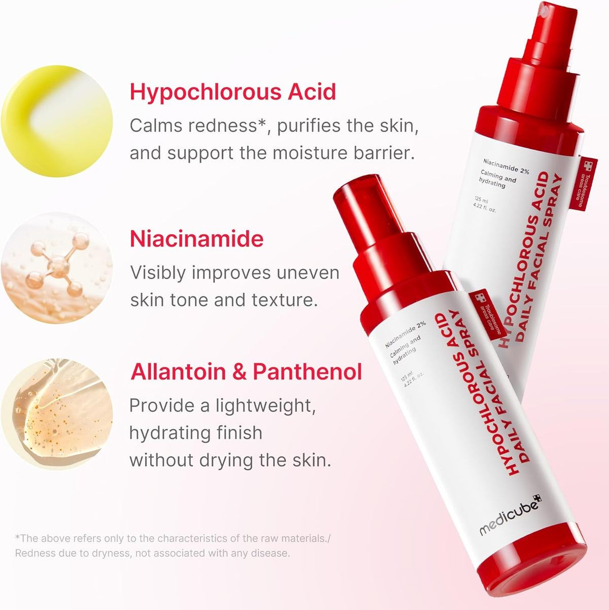 Medicube Hypochlorous Acid Daily Facial Spray, actifs acide hypochloreux et niacinamide, soin coréen K Beauty Cosmetics