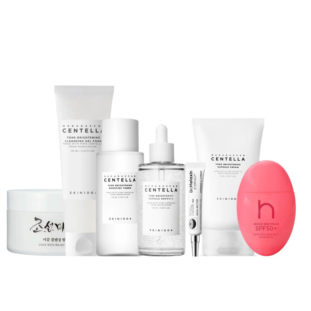 Routine complète anti-taches et éclat  unifie et illumine le teint terne grâce à une sélection de soins coréens hautement ciblés.