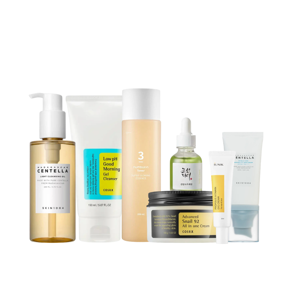 Routine peau normale en cosmétique coréen aux actifs hydratants et apaisants comme la Centella Asiatica, le thé vert et la propolis. Idéale pour maintenir l’équilibre cutané, préserver l’éclat naturel et renforcer la barrière dans une skincare routine coréenne complète.