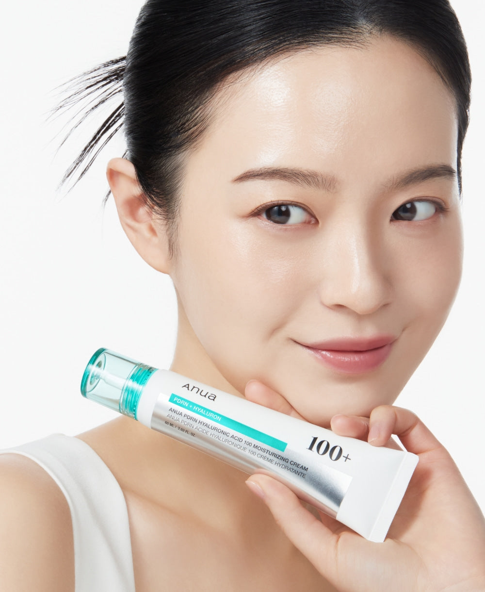 Anua PDRN Hyaluronic Acid 100 Moisture Cream 60ml, application mannequin, soin coréen K Beauty Cosmetics