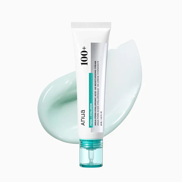 Anua PDRN Hyaluronic Acid 100 Moisture Cream 60ml, packshot avec texture, soin coréen K Beauty Cosmetics