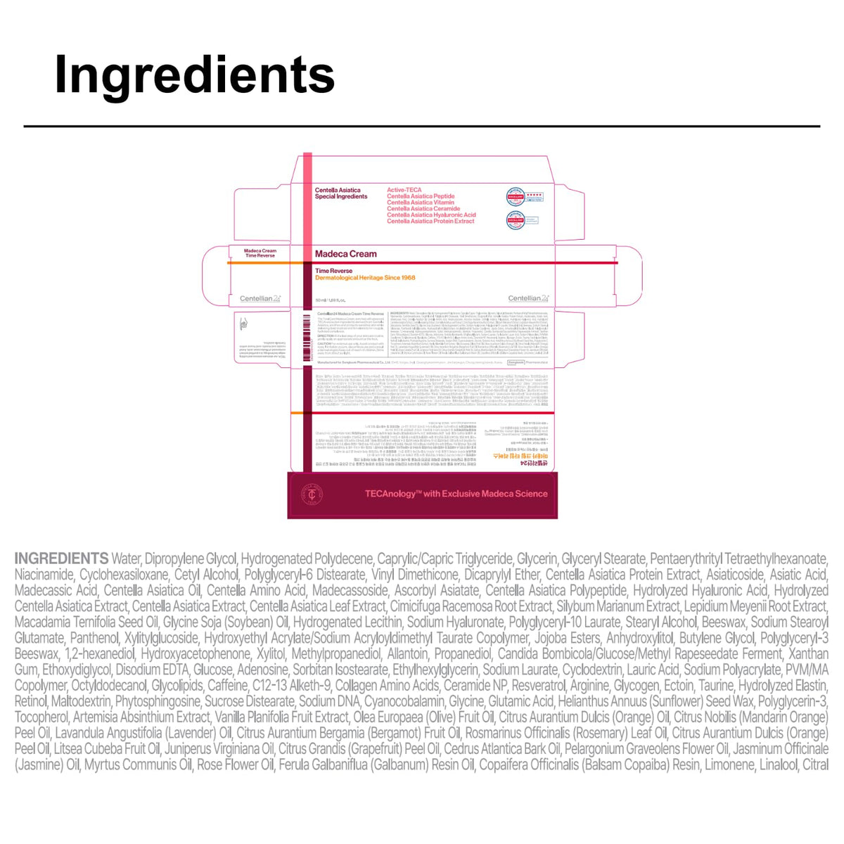 Liste complète des ingrédients de la crème Madeca Cream Time Reverse