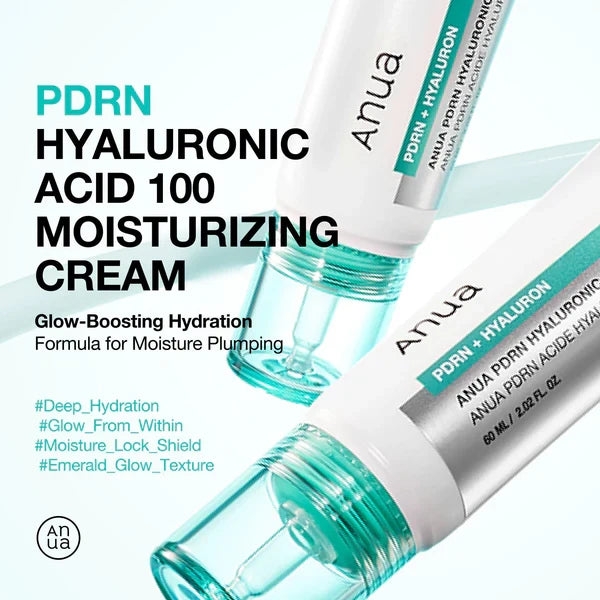 Anua PDRN Hyaluronic Acid 100 Moisture Cream 60ml, bénéfices glow-boosting, soin coréen K Beauty Cosmetics