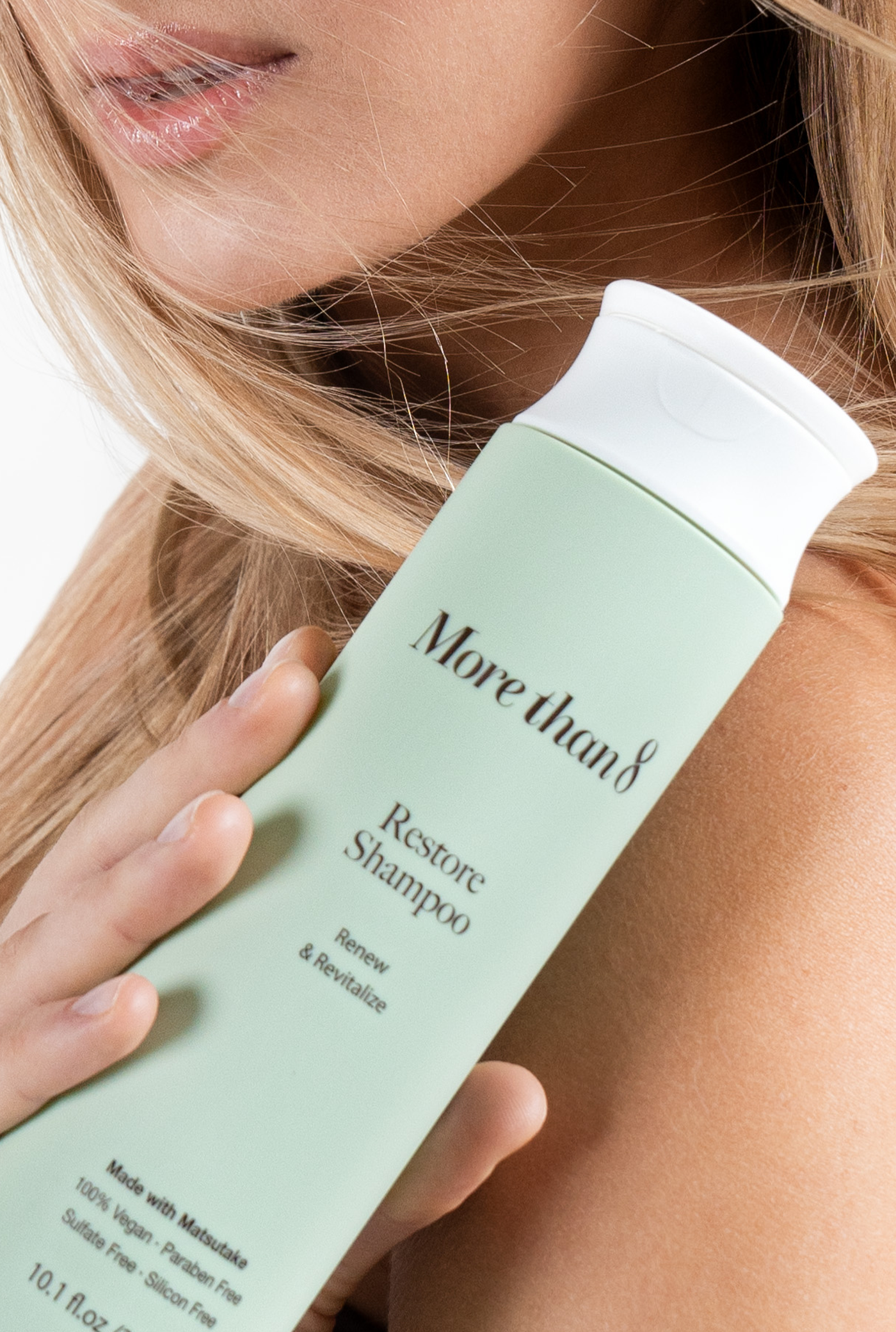 Morethan8 Restore Shampoo en usage, shampoing coréen réparateur cheveux abîmés, K Beauty Cosmetics