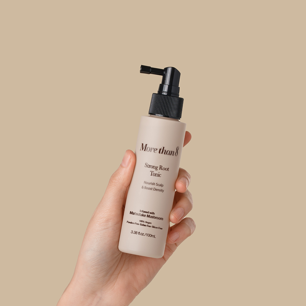 Flacon Morethan8 Strong Root Tonic, tonique cuir chevelu fortifiant sans rinçage, soin coréen K Beauty Cosmetics