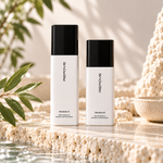 REPOVE 6G AB Solution Brightening & Wrinkle Improvement, flacons Solution A et Solution B posés sur une pierre claire