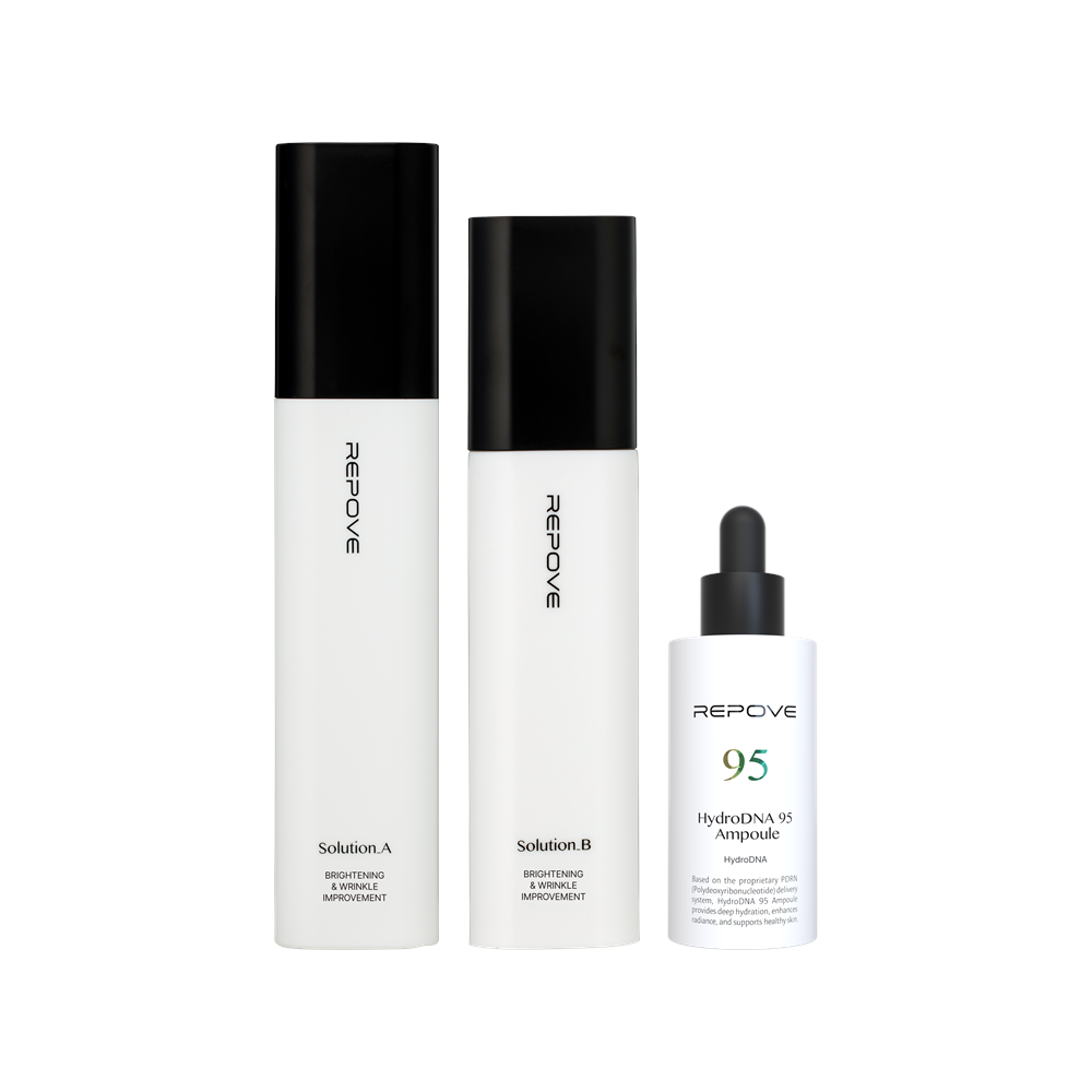 Pack REPOVE Essentiel : 6G AB Solution (Solution A et Solution B) et HydroDNA 95 Ampoule, packshot sur fond blanc