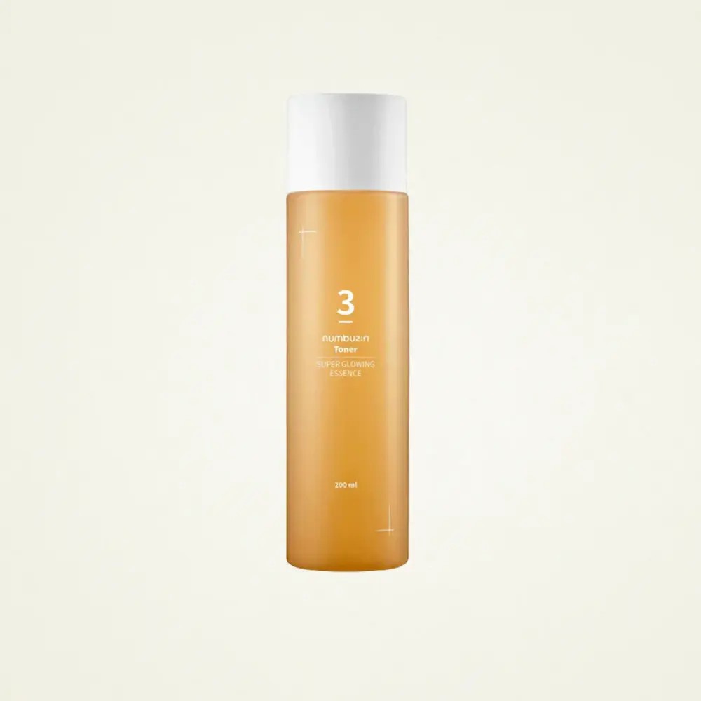 Tonique Toner 3 Super Glowing Essence de Numbuzin, soin coréen éclat pour lisser et illuminer la peau.